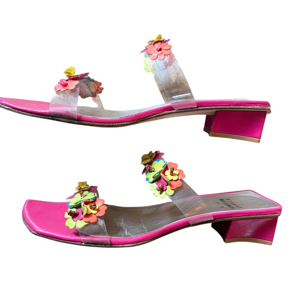 Stuart Weitzman Low Heel Tinkerbelle Pink Floral sandals in Size 7.5 - Picture 4 of 15